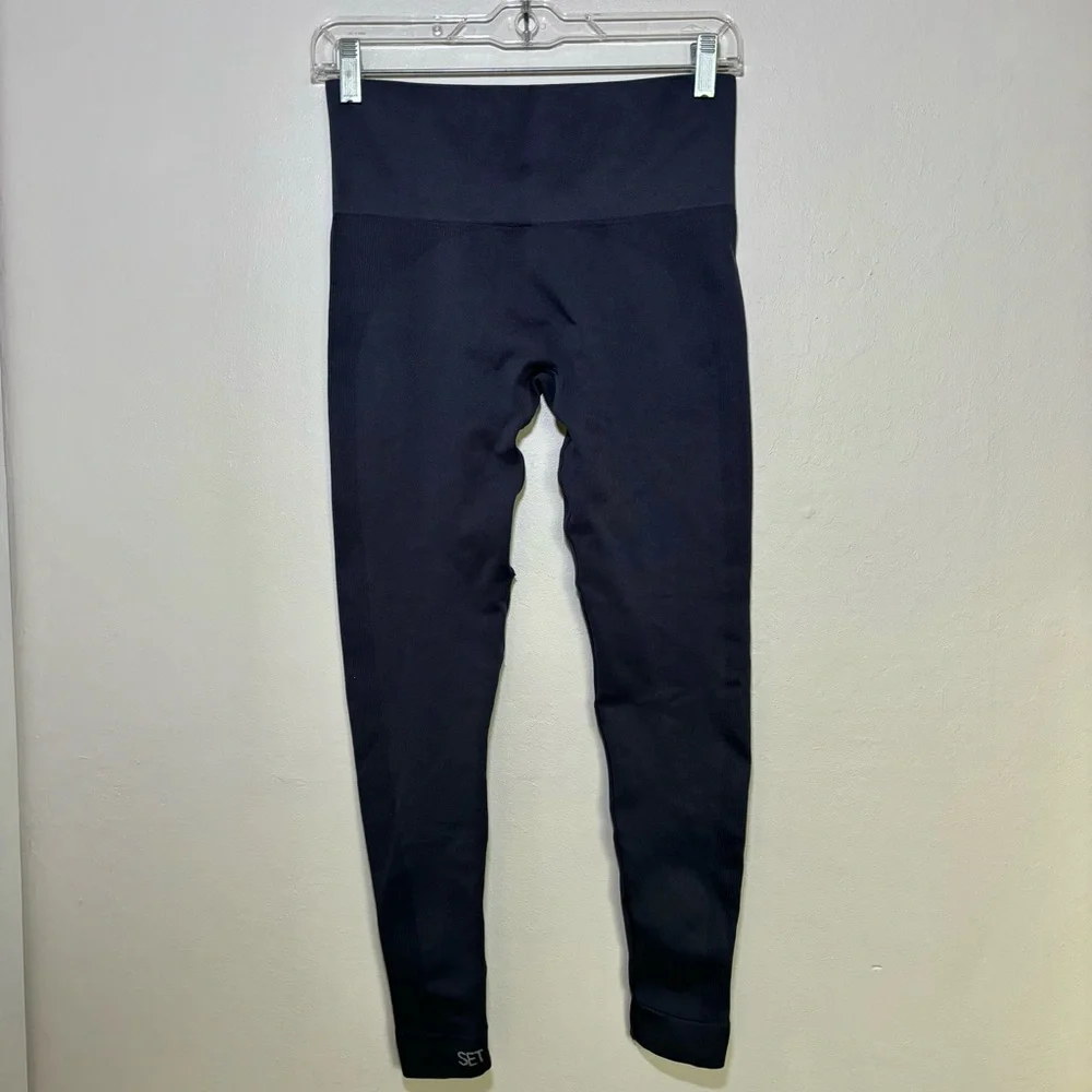 SET Active SculptFlex Leggings Size Medium Blue-Gray High Waist Side Ribbing - Picture 6 of 10
